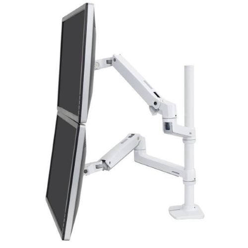 Ergotron LX - Kit montaggio (perno verticale alto, braccio a doppio impilamento) - per 2 display LCD - Alluminio - bianco - dimensione schermo: fino a 40" - montabile su desk